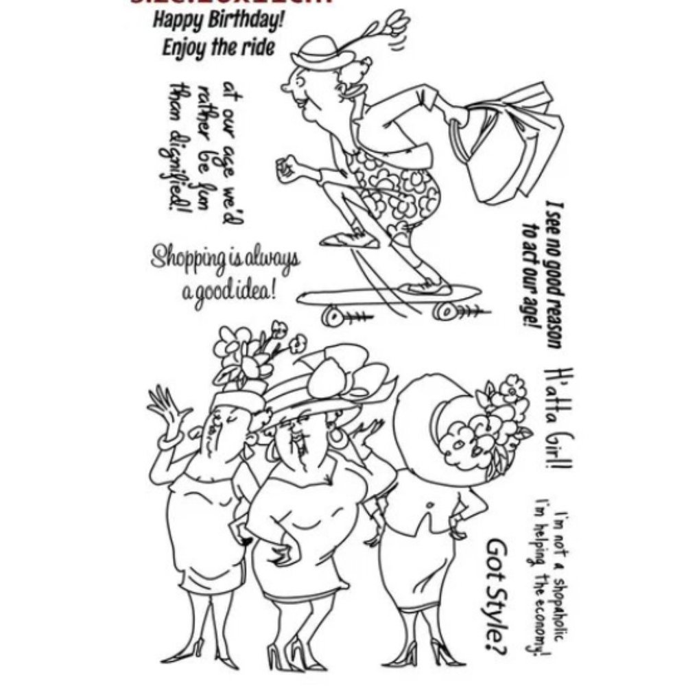 #198 STAMP & DIE SET: FUNNY LADIES, FRIENDSHIP, SHOPPING, BIRTHDAY